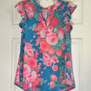 Dear Scarlett Floral Top with Ruffle Sleeves - Women’s Size Small - Style LIZF-C